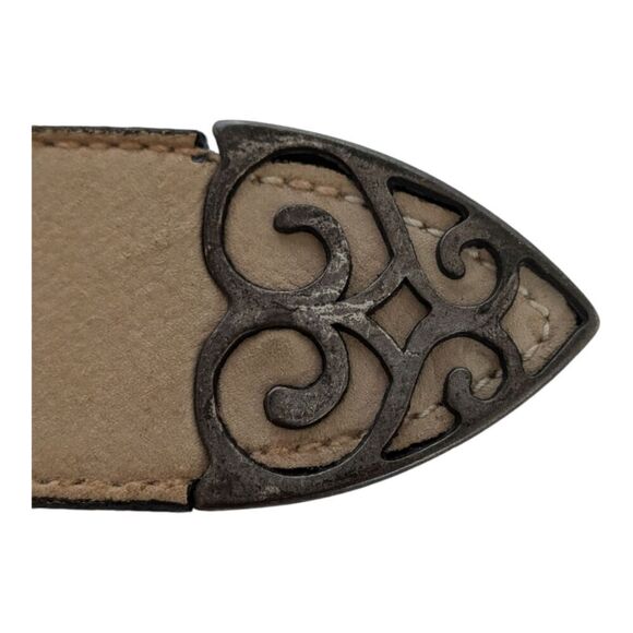 Streets Ahead Handmade Cream Suede Leather Boho Cutout Filigree Buckle Belt, S